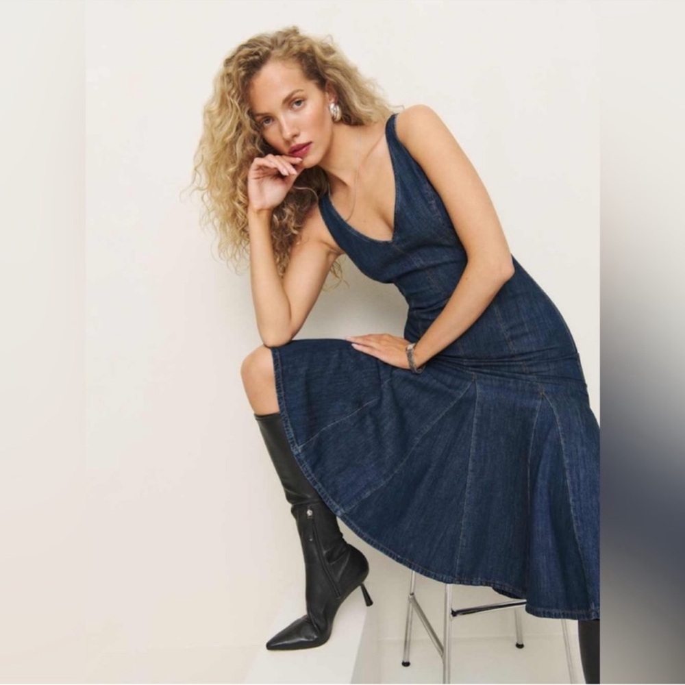Reformation Serafina Denim Midi Dress NWT - Picture 6 of 11